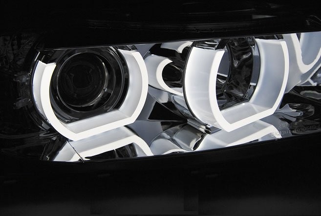 Koplampen BMW E90/E91 05-08 Angel Eyes U-Type 3D Xenon chroom