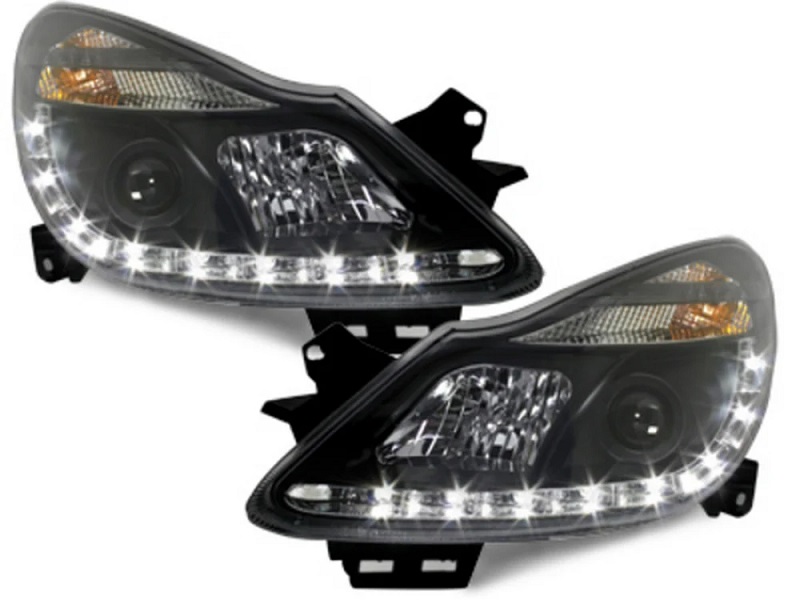 Koplampen Opel CORSA D 06-10 DRL Zwart