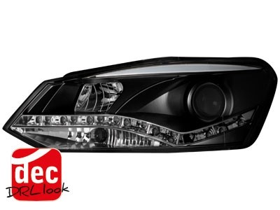 Koplampen VW Polo 6R 10-14 DRL look Devil Eyes Zwart