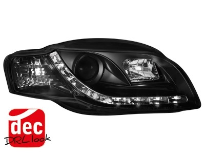 Koplampen Audi A4 B7 Devil Eyes DRL look Zwart ELR