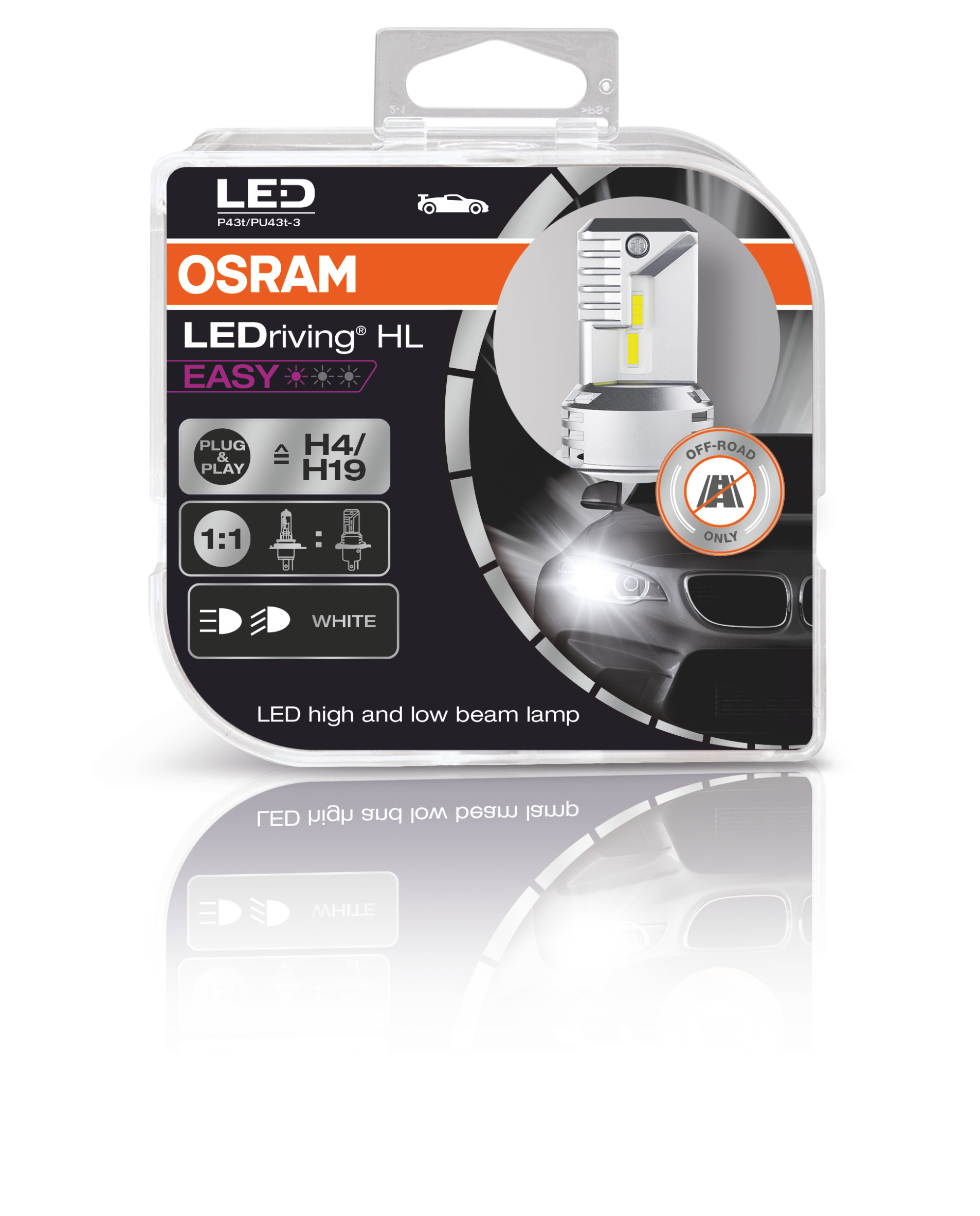 OSRAM LEDriving HL EASY H4/H19 12V 18.7W/19W P43t/PU43t-3 6000K White 2St