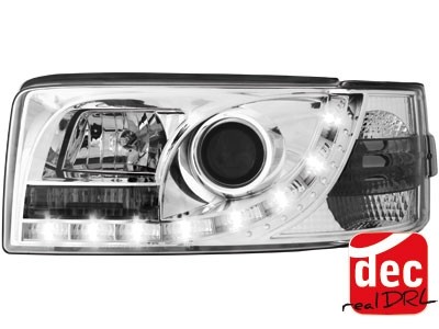 Koplampen VW T4 90-03 Rechte Neus Devil Eyes real DRL LED Chroom