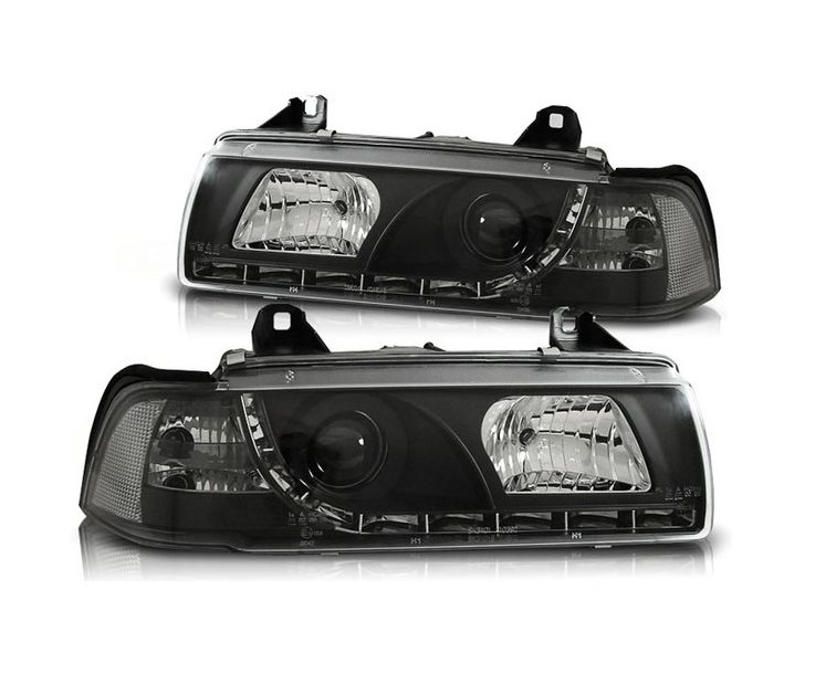 Koplampen BMW E36 Limousine/Touring 92-98 Devil Eyes real DRL LED Zwart