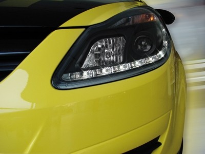 Koplampen Opel Corsa D 06 Devil Eyes real DRL LED Zwart