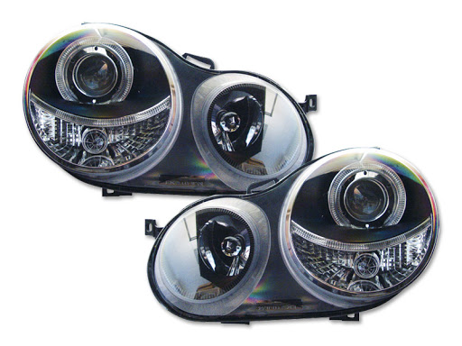 Koplampen VW Polo 9N 01-05 Angel Eyes zwart