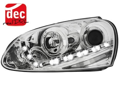 Koplampen VW Golf V 03-09 Devil Eyes real DRL LED Chrome voor origi