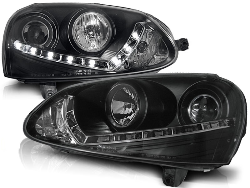 Koplampen VW Golf V 03-09 Devil Eyes real DRL LED Zwart voor origi