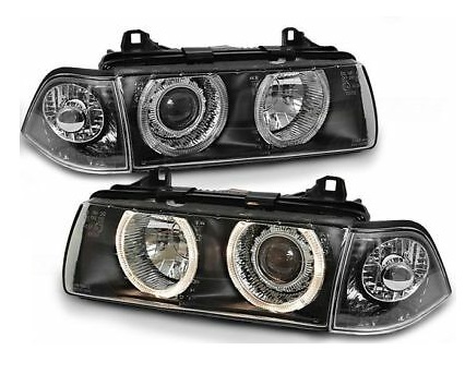 Koplampen BMW E36 Limousine/Touring Angel Eyes Zwart