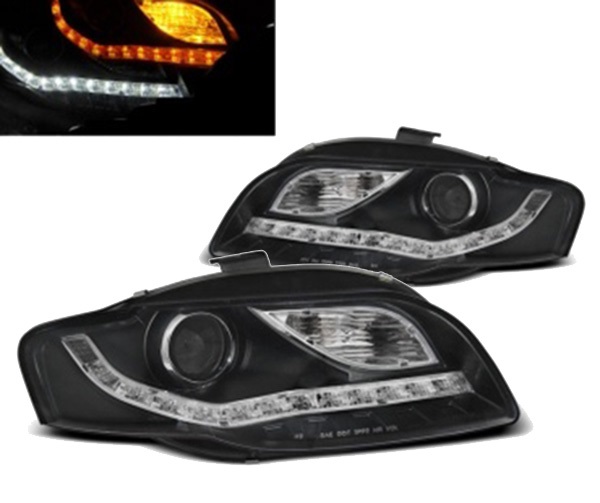 Koplampen Audi A4 B7 04-07 DRL look Zwart