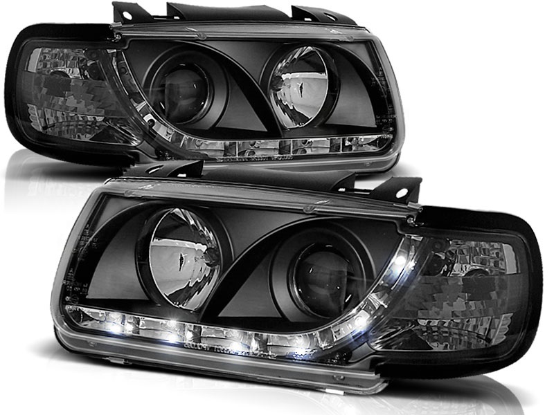 Koplampen VW Polo 6N DRL look Devil Eyes zwart