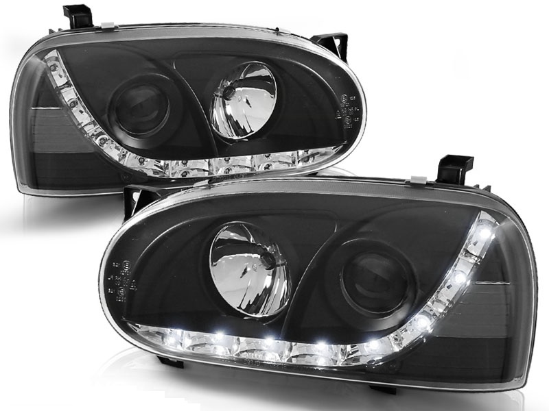 Koplampen VW Golf III 92-97 Devil Eyes real DRL LED Zwart