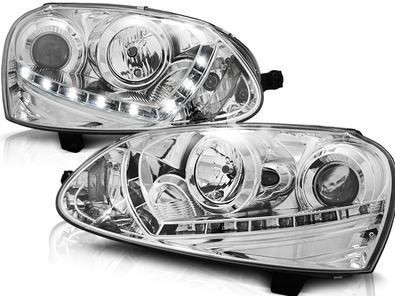 Koplampen VW Golf V 03-09 Devil Eyes real DRL LED Chrome voor origi