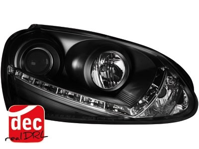 Koplampen VW Golf V 03-09 Devil Eyes real DRL LED Zwart voor origi