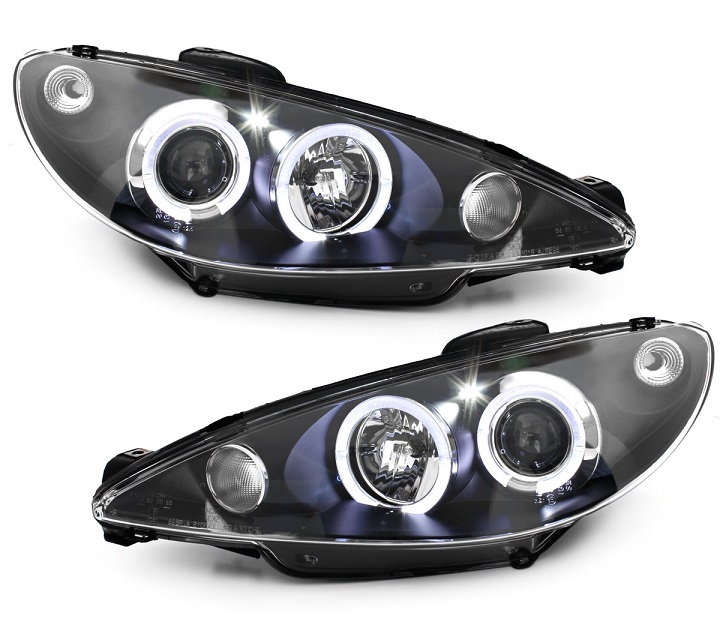 Koplampen Peugeot 206 02-06 Angel Eyes Zwart