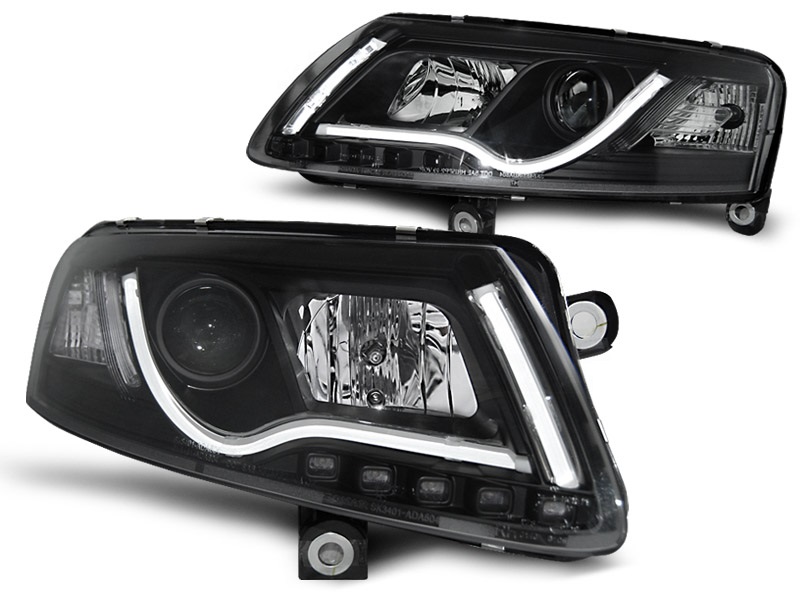 Koplampen Audi A6 4F 04-07 real DRL Evo Zwart HID Xenon