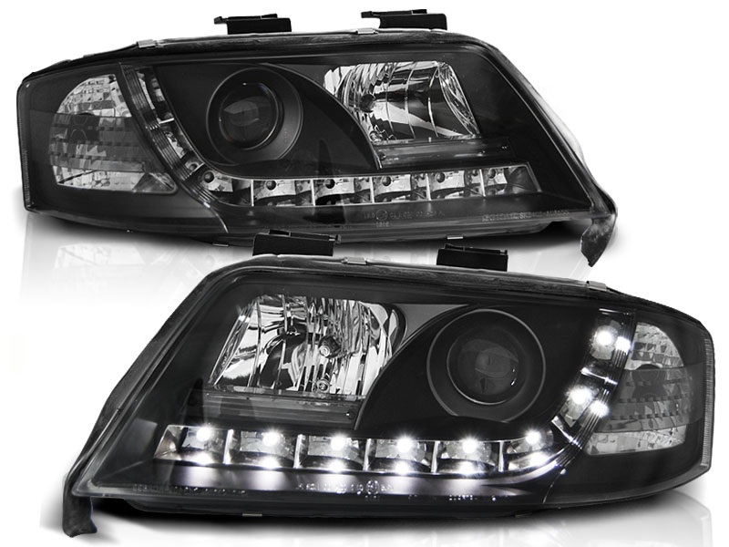 Koplampen Audi A6 01-04 Devil Eyes DRL look zwart