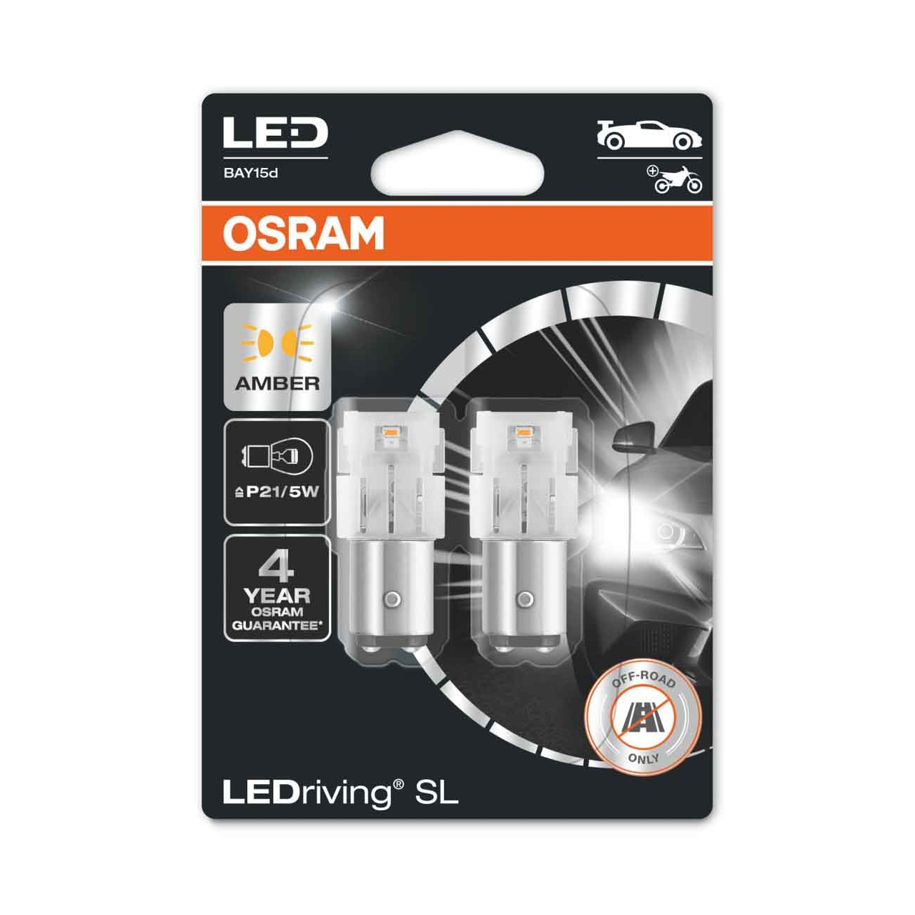 BAY15D Osram LEDriving P21/5W 7528DYP-02B 3W Amber