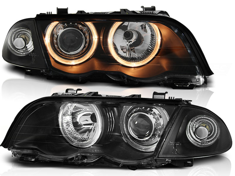 Koplampen BMW E46 98-01 Sedan/Touring Angel Eyes zwart