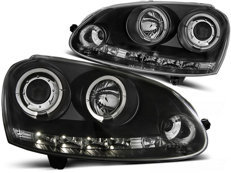 Koplampen VW Golf V Angel Eyes LED zwart