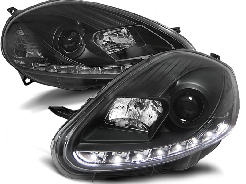 Koplampen Fiat Grande Punto 05-08 Devil Eyes real DRL LED Zwart