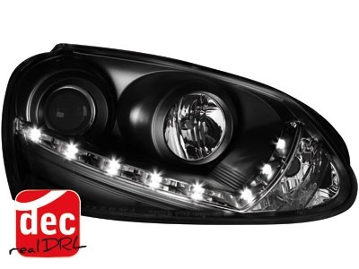 Koplampen VW Golf V 03-09 Devil Eyes real DRL LED Zwart voor origi