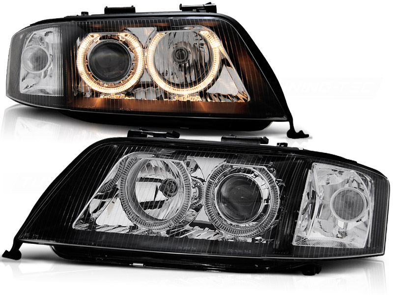 Koplampen Audi A6 99-01 Angel Eyes zwart