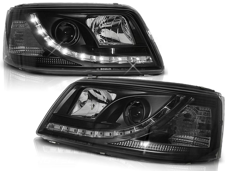 Koplampen VW T5 03-09 Devil Eyes real DRL LED Zwart