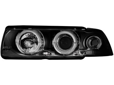 Koplampen BMW E36 Limousine/Touring Angel Eyes Zwart