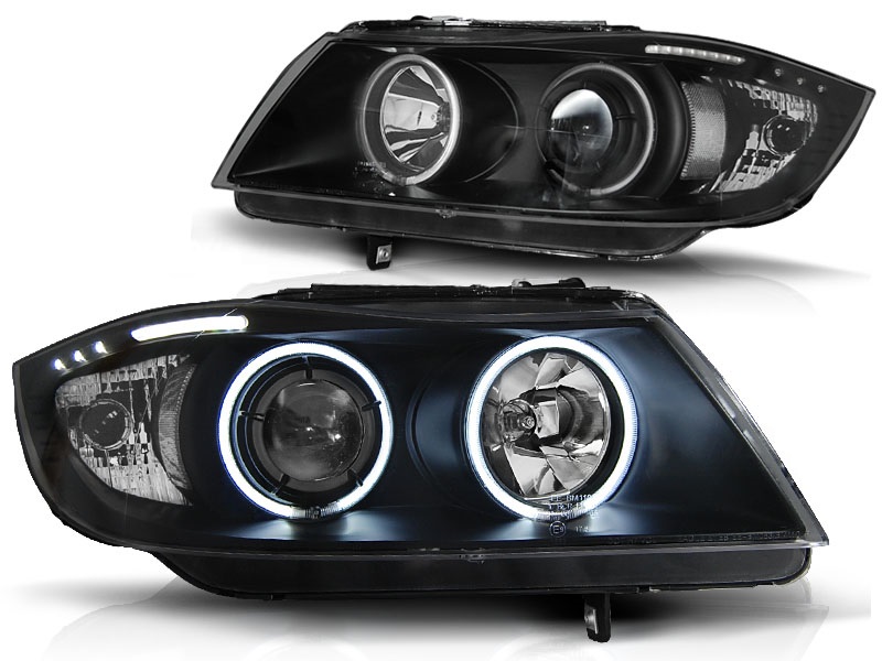 Koplampen BMW E90 E91 Angel Eyes CCFL Black