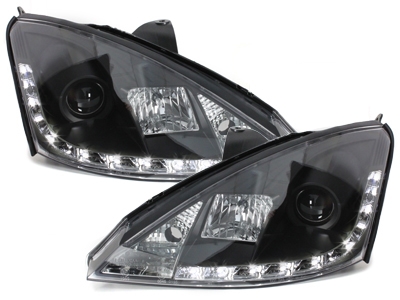 Koplampen Ford Focus 01-04 Devil Eyes real DRL LED Zwart