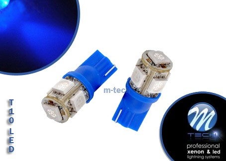 LED T10 W5W Lampjes 12v 5x SMD5050 Blauw