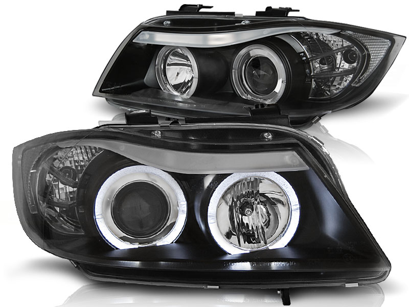 Koplampen BMW 3 serie E90 E91 Angel Eyes zwart