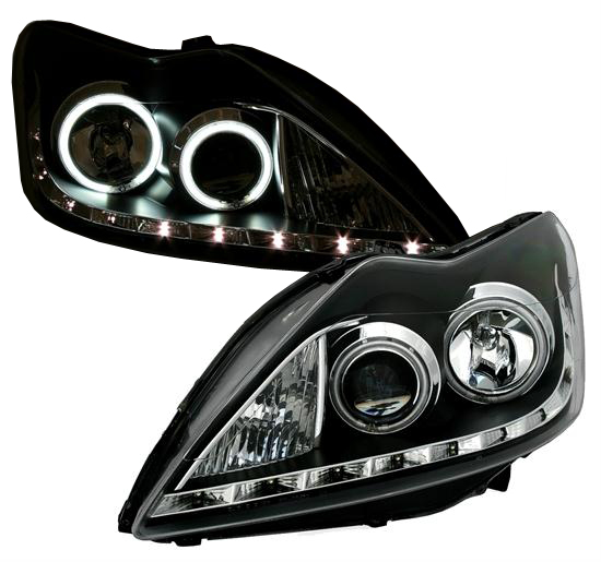 Koplampen Ford Focus 08-11 CCFL Devil/Angel Eyes zwart