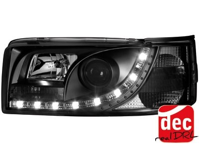 Koplampen VW T4 90-03 Rechte Neus Devil Eyes real DRL LED Zwart