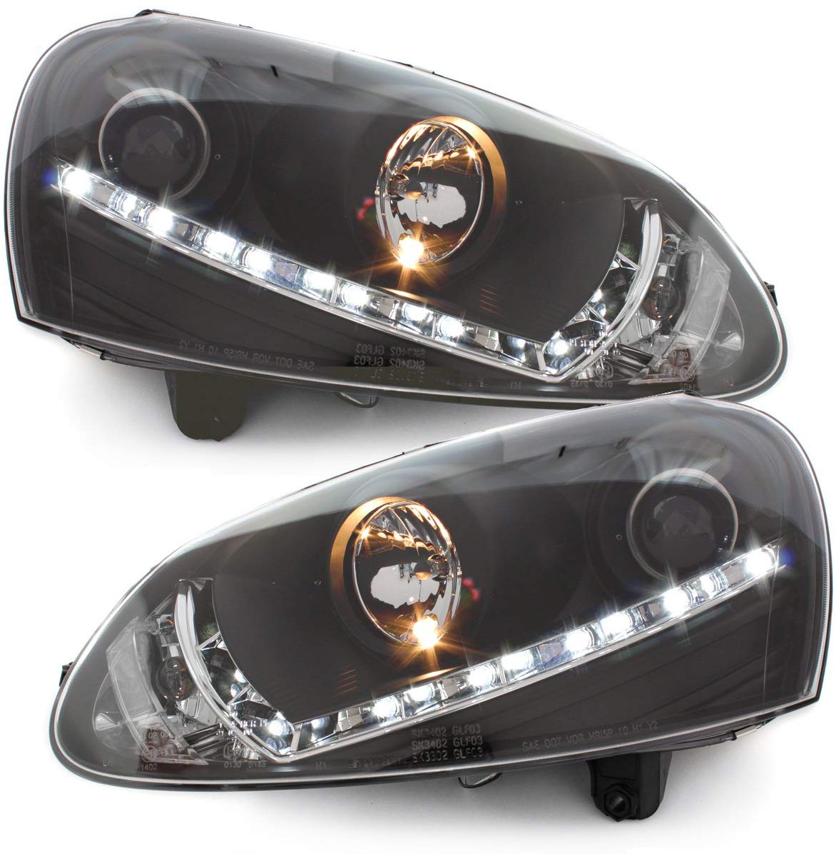 Koplampen VW Golf V 03-09 Devil Eyes real DRL LED Zwart