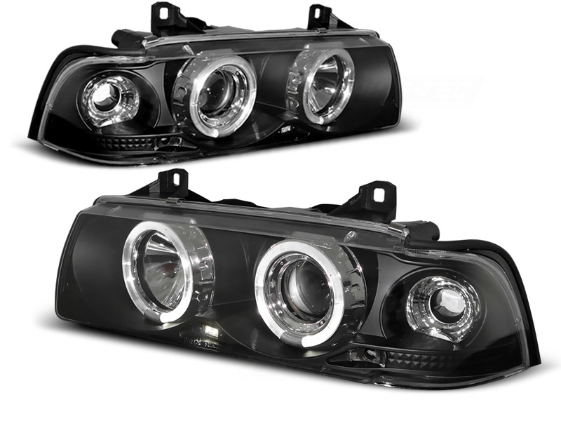 Koplampen BMW E36 Limousine/Touring Angel Eyes Zwart