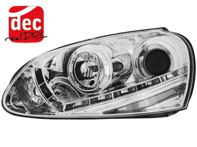 Koplampen VW Golf V 03-09 Devil Eyes real DRL LED Chrome voor origi