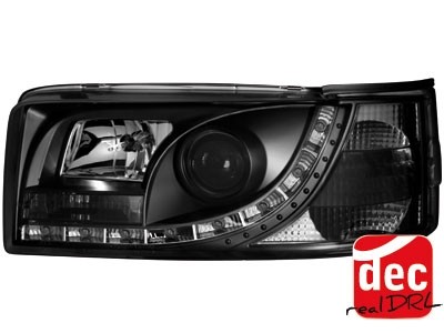 Koplampen VW T4 90-03 Rechte Neus Devil Eyes real DRL LED Zwart