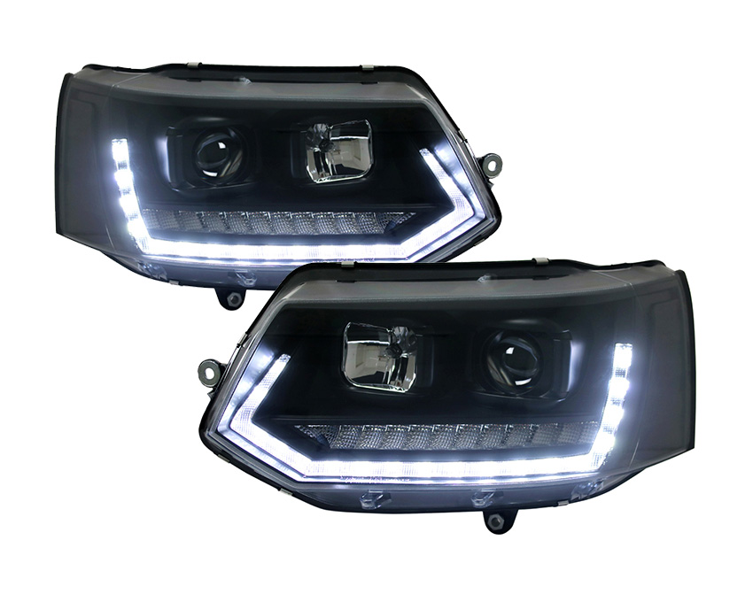 Koplampen VW T5 09-15 Tube LED Dynamic T6 look Zwart