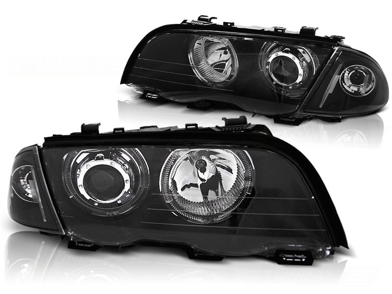 Koplampen BMW E46 98-01 Sedan/Touring Angel eyes Zwart LED