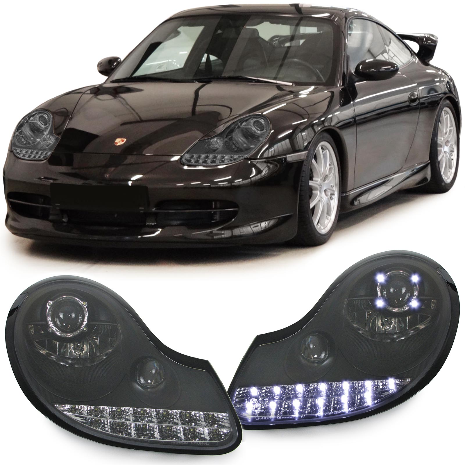 Koplampen Porsche 911 / 996 97-02 Boxster 986 LED zwart