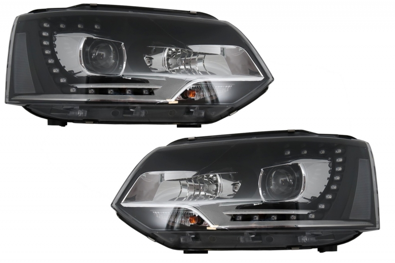 Koplampen VW T5 bus 09-15 LED Dagrijverlichting Zwart