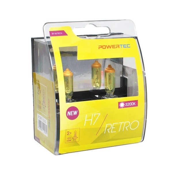 Geel Powertec Retro Yellow H7 12V DUO 3200K lampen