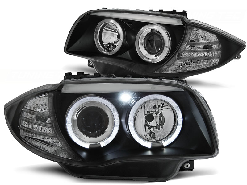 Koplampen BMW 1 Serie E87 Angel Eyes zwart