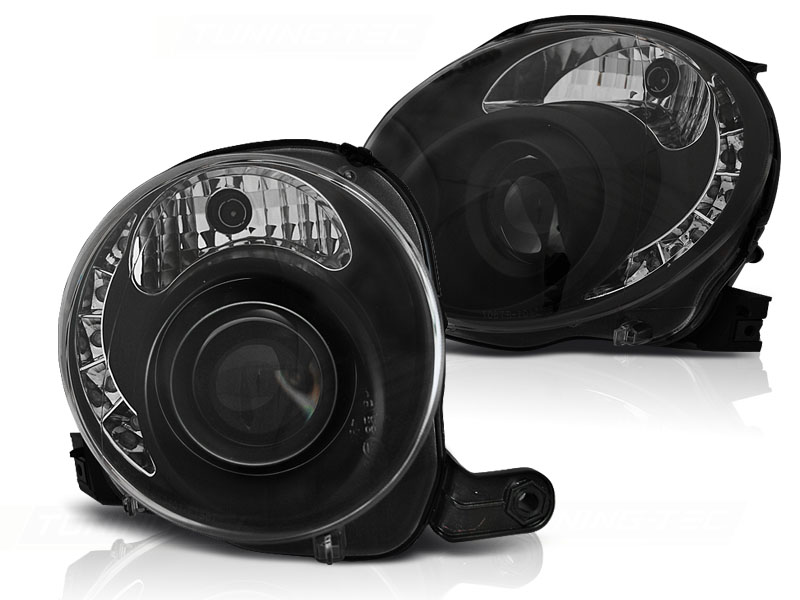 Koplampen Fiat 500 07->> LED Zwart