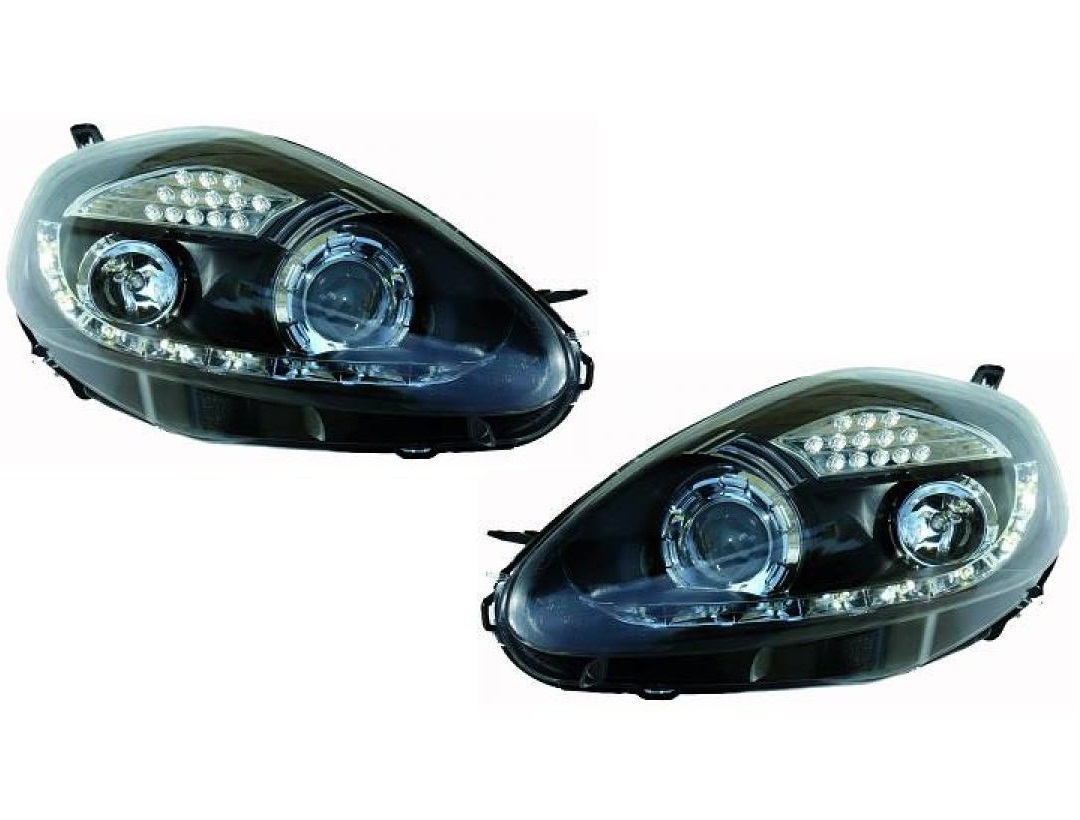 Koplampen Fiat Grande Punto 05-10 Zwart LED