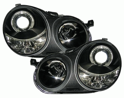 Koplampen VW Polo 9N 01-05 Angel Eyes zwart