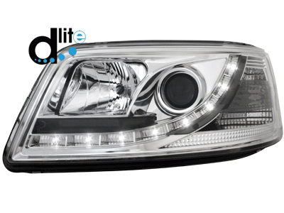 Koplampen VW T5 03-09 Devil Eyes real DRL LED Chroom