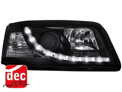 Koplampen VW T5 03-09 Devil Eyes real DRL LED Zwart