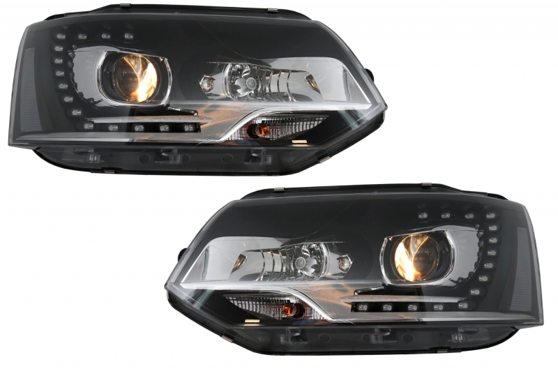 Koplampen VW T5 bus 09-15 LED Dagrijverlichting Zwart